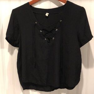 Black Shirt!! Elan Very Black Laced V-Neck Shirt